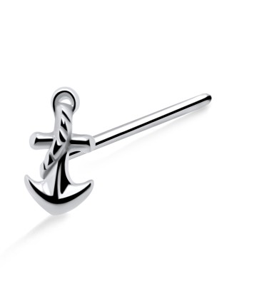 Roped Anchor Shaped Silver Straight Nose Stud NSKA-1035